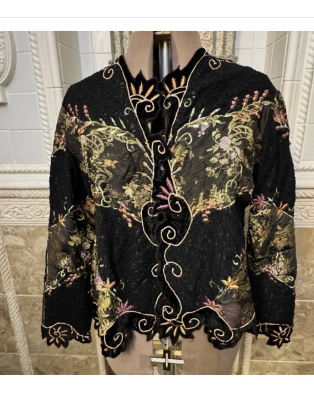 Florissant. Sx XL. Embroidered Black Jacket. Whimsigoth Edges. Open. DB+